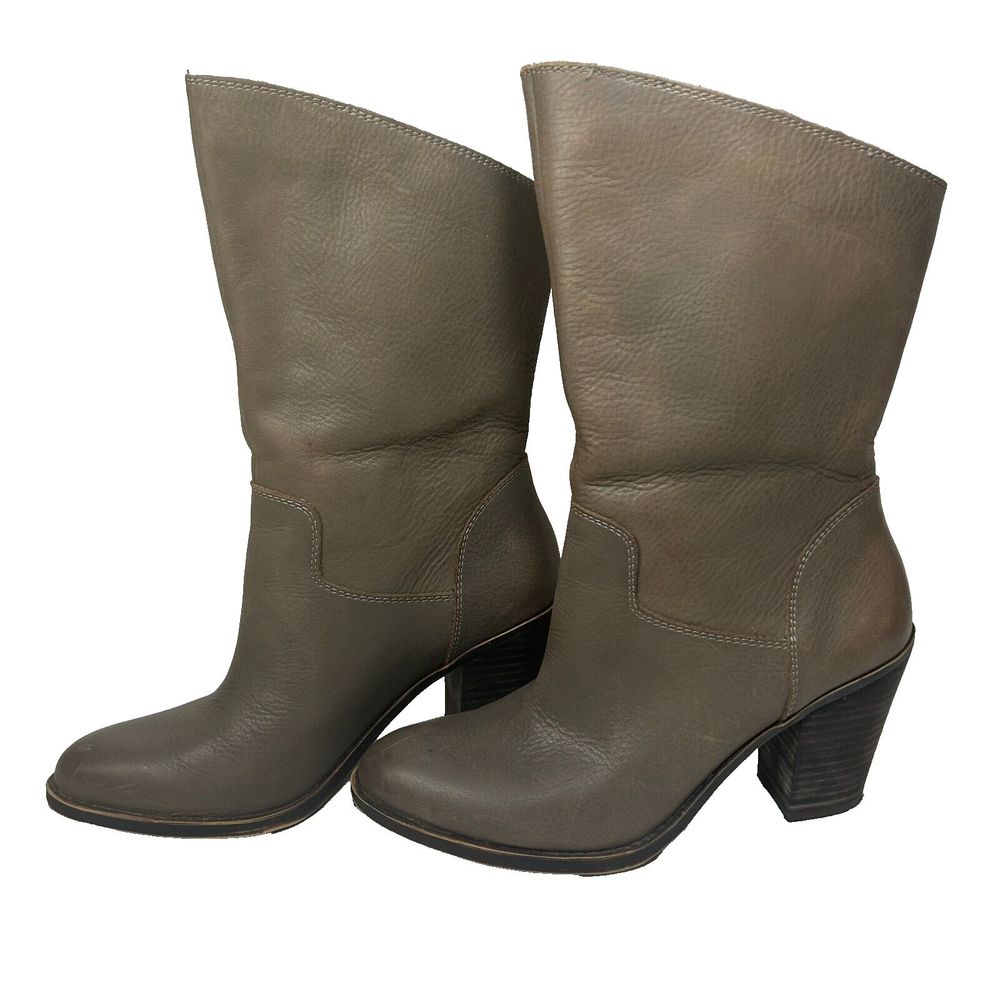 Lucky Brand Embrleigh Taupe Leather Mid Shaft Boots Booties Size 7.5 - Picture 5 of 13